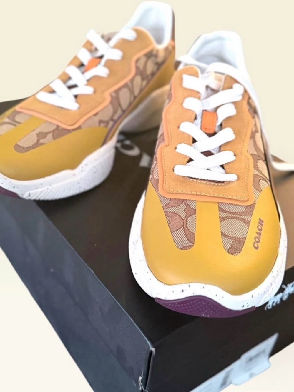 Coach Yellow Coach Signature-Print Leather & Canvas Sneakers